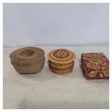 Small Carved stone and wood boxes and small hand