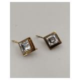 Gold tone silver earrings clear Stone Marked 925