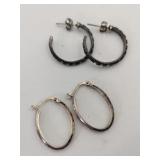 2 pair silver hoop earrings marked 925 .175ozv