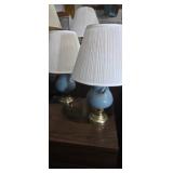 2 matching blue brass base table lamps