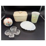 Assortment of glassware for bathroom or bedroom.