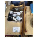 Several walking sticks, alarm clocks, files, &