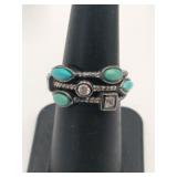 Silver Art Deco turquoise clear Stone ring Mark