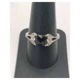 Silver dark/clear Stone ring marked 925 size 9