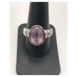 Silver purple stone ring marked 925 size 9.5