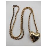 Gold tone silver chain with heart pendant marked