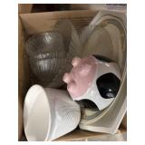 Glass salad bowl set, serving platters, dishes