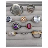 10  silver and gold tone costume jewelry rings