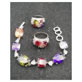 Bright multi-color costume rings and bracelet