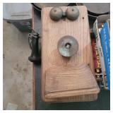 Wood wall mount crank telephone