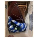 Decorative shelving, wood caddy, Afghan throw and