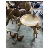 2 brass deer, brass deer candle holder, and brass