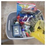 Tote with lid full of Christmas items