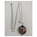 Silver chain glass beaded pendant Marked 925