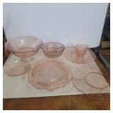 7 Pink depression serving dishes