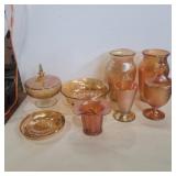 8 pcs of carnival glass vase, ashtrays and more