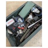 Wooden tray with tools and and other items