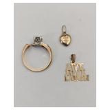 14k grab ring to necklace pendants marked 14k