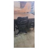 Small laminte top metal desk with chair