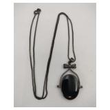 Silver box chain mother of pearl black onyx