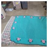 2 crotched blankets rose and red,green and white