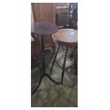 2 wooden round top plant stands 29, 35in