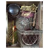 Variety of wire baskets, trays, jars, etc.