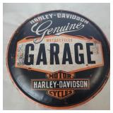 Harley garage metal sign 13in diameter