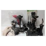 Antique phone parts, drill, & screwdrivers