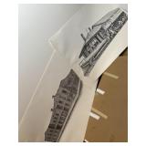 2 pencil drawing prints of Park hotel building