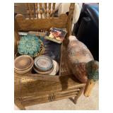 Wooden hand carved duck, variety of drink