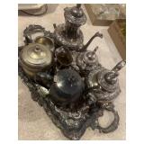 silver-plated tea and coffee service set arranged