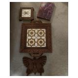 Wooden/tile trivet and serving tray, wooden
