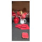 Cooking utensils pottery jar, rubber oven mits