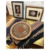 Hand woven coiled round mat, 2 southwestern style