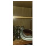 Clear glass pitcher. Serving platers , salt