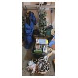 Folding chairs , metal decor. Planter pots and