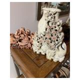 2 hand-carved Chinese soapstone floral vase or