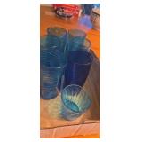 Mixed set of blue blown glass cups
