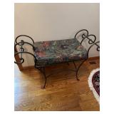 scroll vanity bench featuring an ornate dark