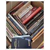 Box full of world books, and informational books