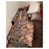 Bed, linens, pillows, rugs, and more