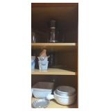 Cups cake cover Contents of cabinet bowls and