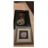 Hand inlaid serving tray art, aggot rock clock