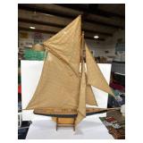 vintage gaff-rigged wooden sailboat model