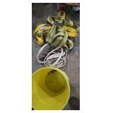 Yellow bucket tow straps and jumper cables
