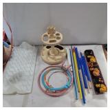 Thread holder, sewing caddy, knitting hook, and