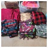 6 soft blankets and 2 laundry baskets