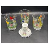 Fenton milk glass & hand-painted glass hurricane