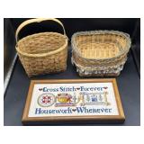 Pair of pretty baskets and framed "stitch